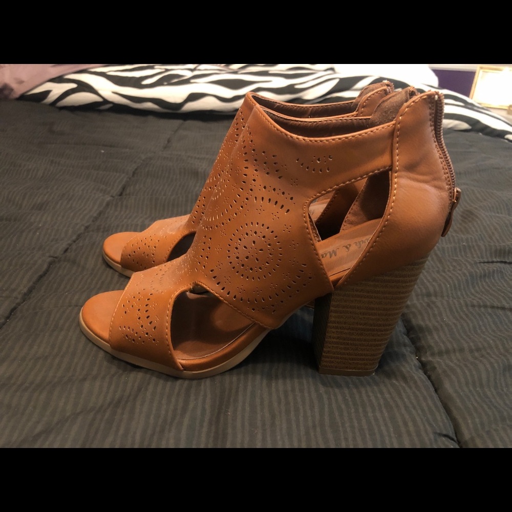 Tan booties with back zipper